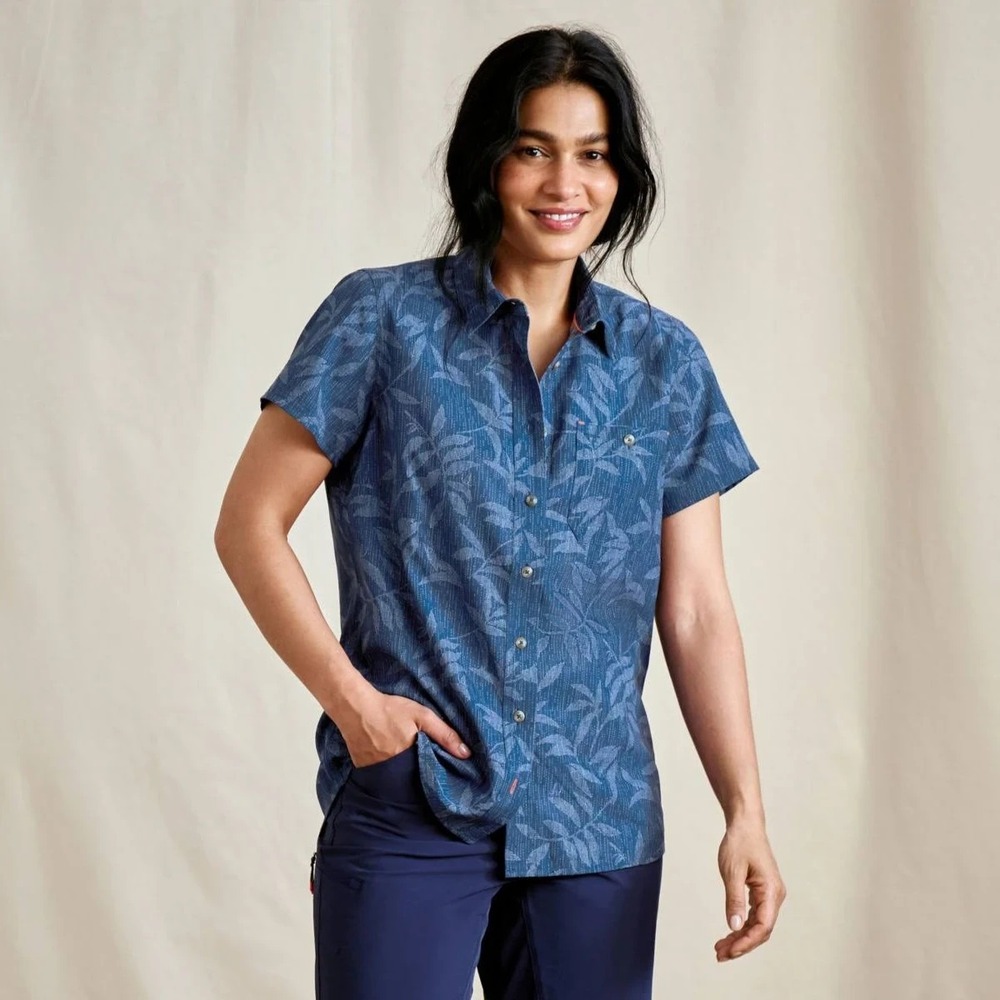 NWOT Orvis Tech Chambray‎ Short Sleeve Work Shirt Women XS Blue UPF 40 Outdoors